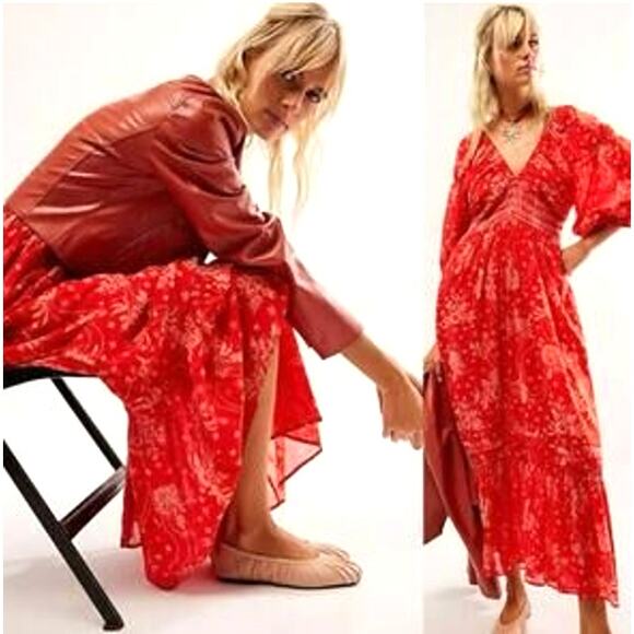Free People Golden Hour maxi dress in electro pink boho CottageCore Medium $168 - Picture 1 of 9